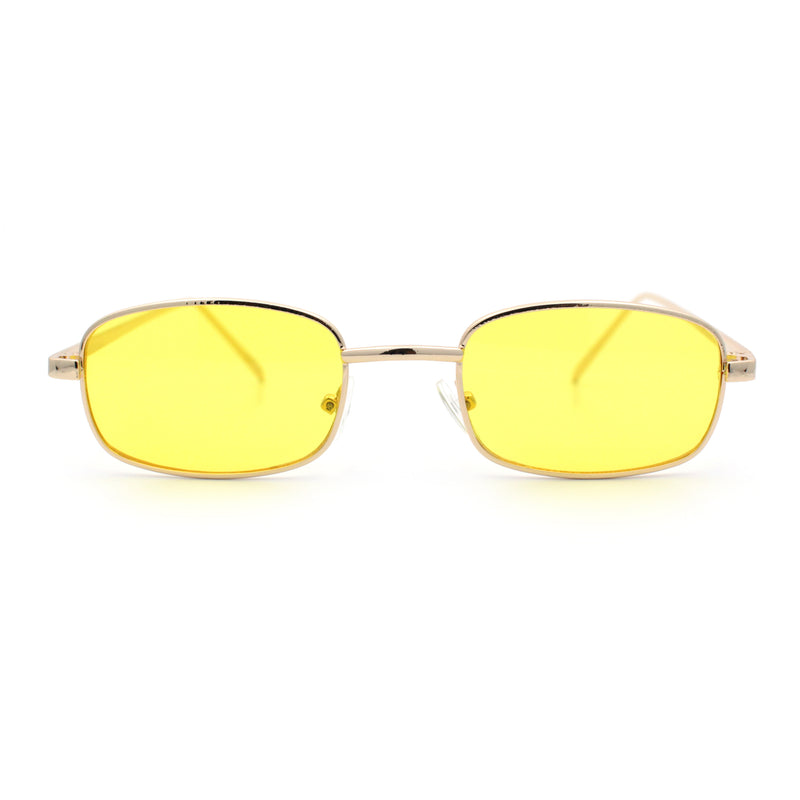 Mens Small Snug Narrow Rectangular Pimp Metal Rim Sunglasses
