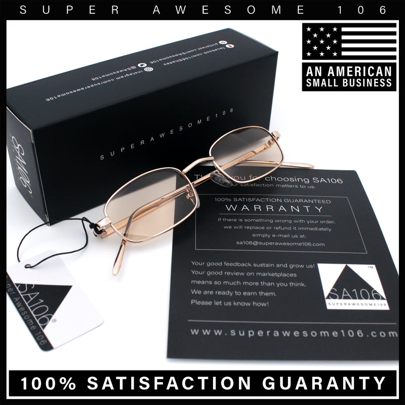 Mens Small Snug Narrow Rectangular Pimp Metal Rim Sunglasses