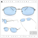 Mens Small Snug Narrow Rectangular Pimp Metal Rim Sunglasses