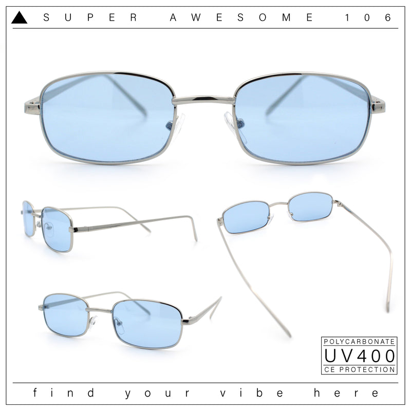 Mens Small Snug Narrow Rectangular Pimp Metal Rim Sunglasses
