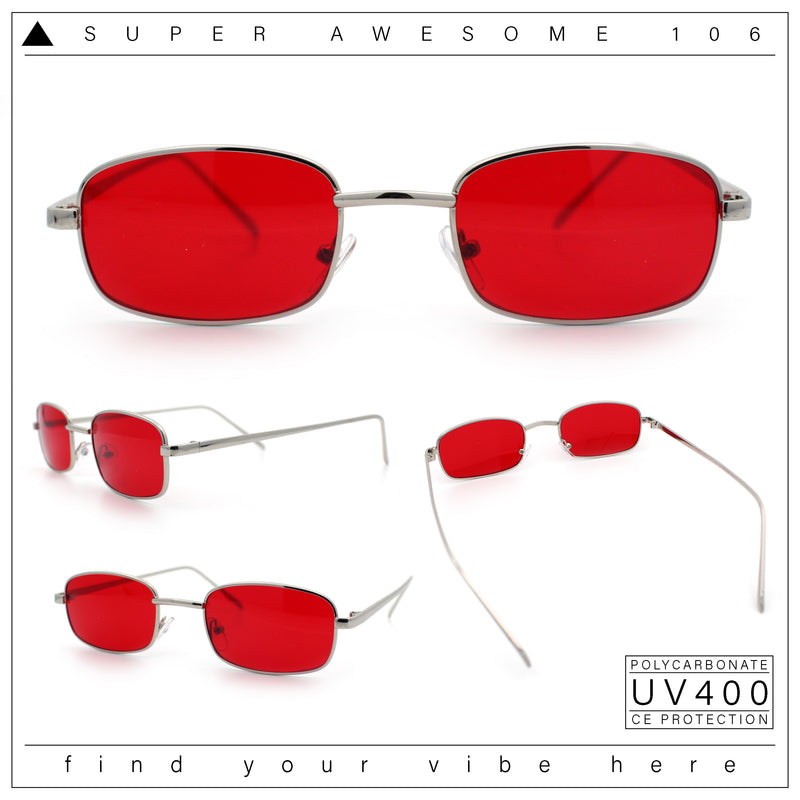 Mens Small Snug Narrow Rectangular Pimp Metal Rim Sunglasses