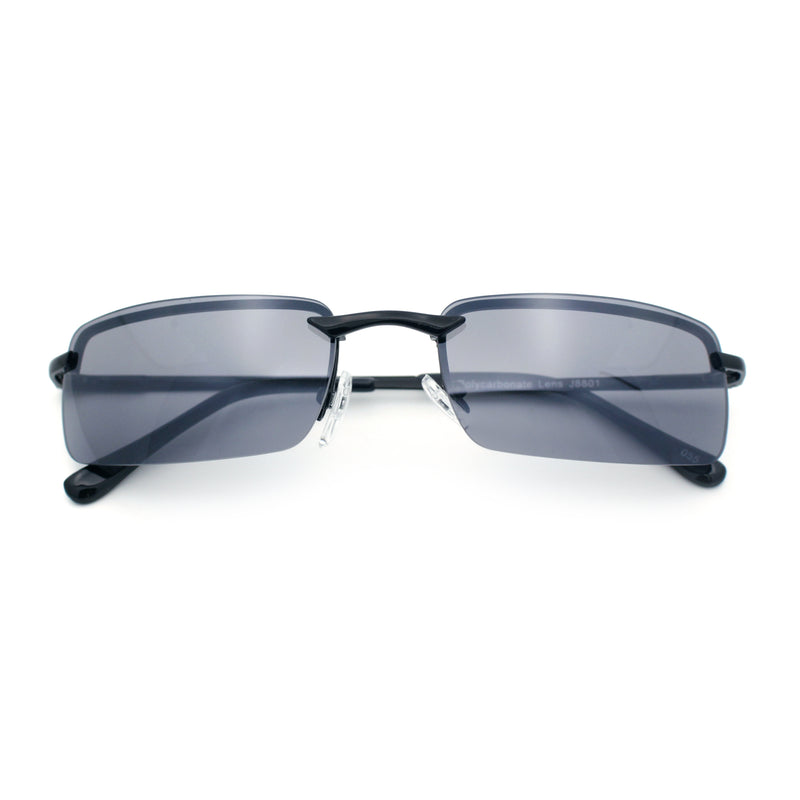 Mens Spring Hinge Narrow Rectangular Rimless Classy Metal Rim Sunglasses