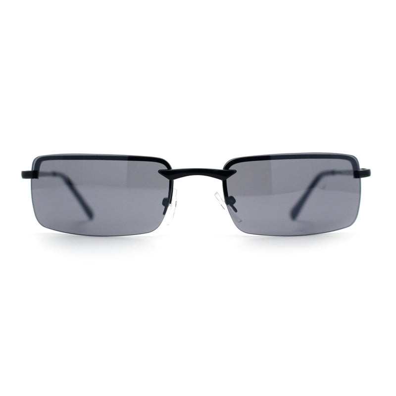 Mens Spring Hinge Narrow Rectangular Rimless Classy Metal Rim Sunglasses