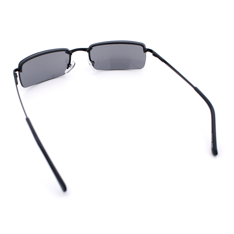 Mens Spring Hinge Narrow Rectangular Rimless Classy Metal Rim Sunglasses
