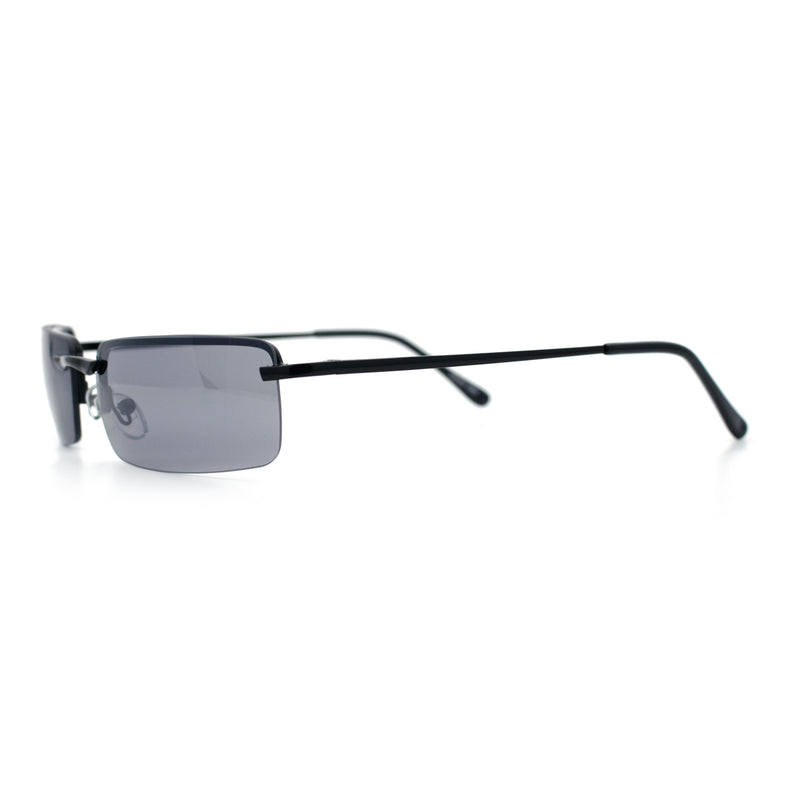 Mens Spring Hinge Narrow Rectangular Rimless Classy Metal Rim Sunglasses