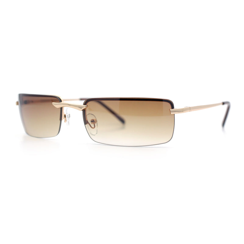 Mens Spring Hinge Narrow Rectangular Rimless Classy Metal Rim Sunglasses