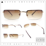 Mens Spring Hinge Narrow Rectangular Rimless Classy Metal Rim Sunglasses