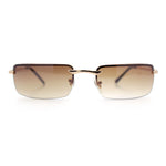 Mens Spring Hinge Narrow Rectangular Rimless Classy Metal Rim Sunglasses