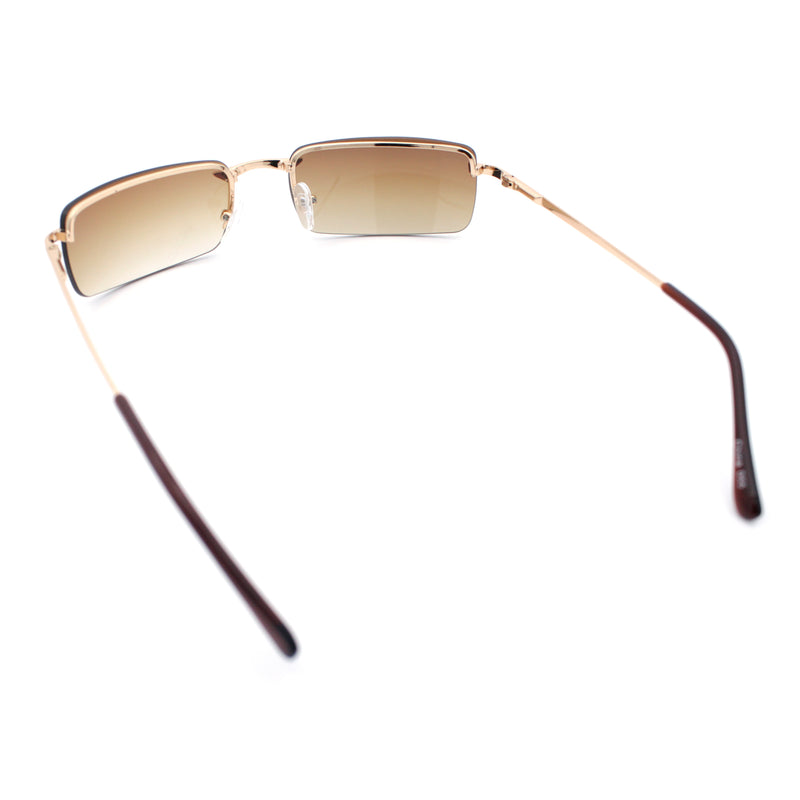 Mens Spring Hinge Narrow Rectangular Rimless Classy Metal Rim Sunglasses