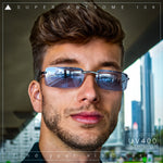Mens Spring Hinge Narrow Rectangular Rimless Classy Metal Rim Sunglasses