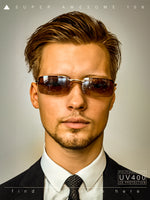 Mens Spring Hinge Narrow Rectangular Rimless Classy Metal Rim Sunglasses