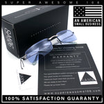 Mens Spring Hinge Narrow Rectangular Rimless Classy Metal Rim Sunglasses