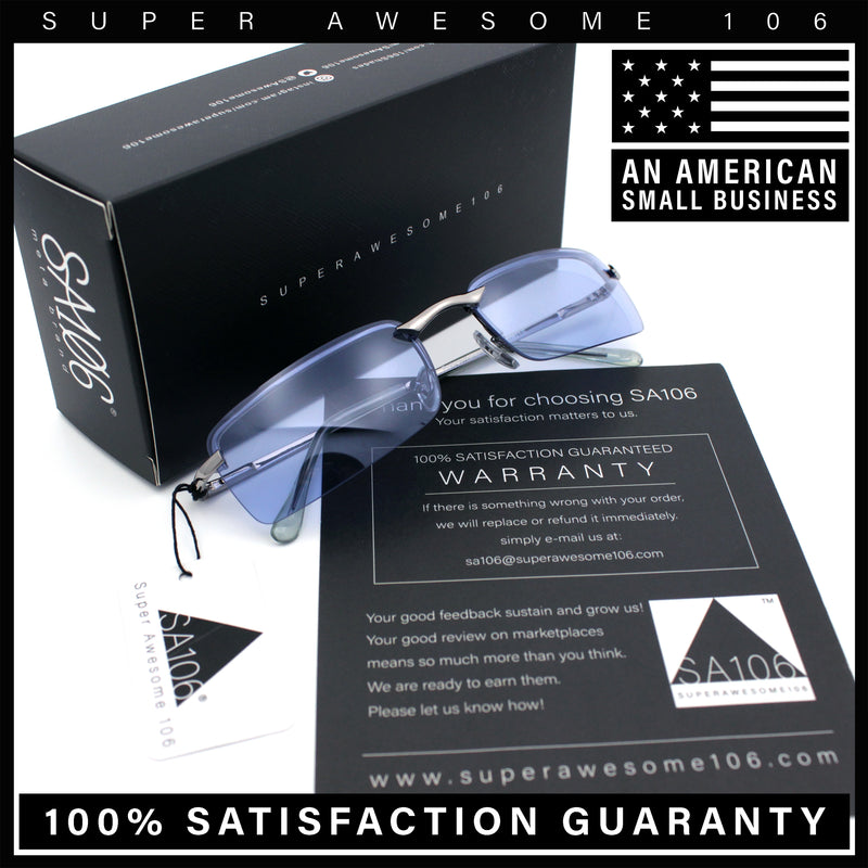 Mens Spring Hinge Narrow Rectangular Rimless Classy Metal Rim Sunglasses