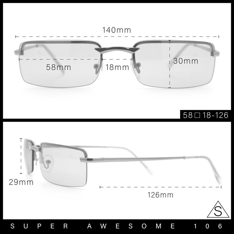 Mens Spring Hinge Narrow Rectangular Rimless Classy Metal Rim Sunglasses