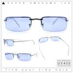 Mens Spring Hinge Narrow Rectangular Rimless Classy Metal Rim Sunglasses