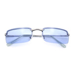 Mens Spring Hinge Narrow Rectangular Rimless Classy Metal Rim Sunglasses