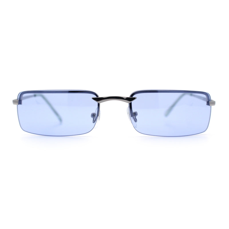 Mens Spring Hinge Narrow Rectangular Rimless Classy Metal Rim Sunglasses