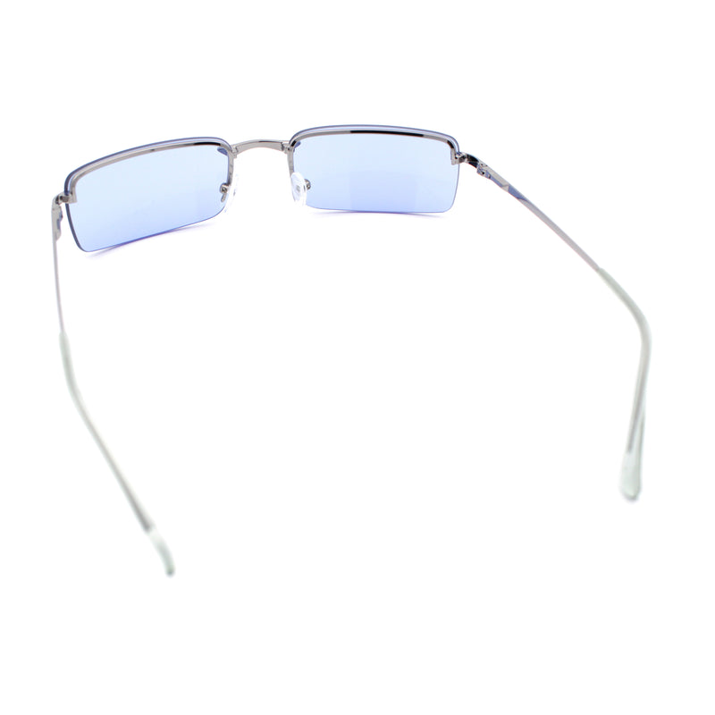 Mens Spring Hinge Narrow Rectangular Rimless Classy Metal Rim Sunglasses