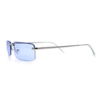 Mens Spring Hinge Narrow Rectangular Rimless Classy Metal Rim Sunglasses
