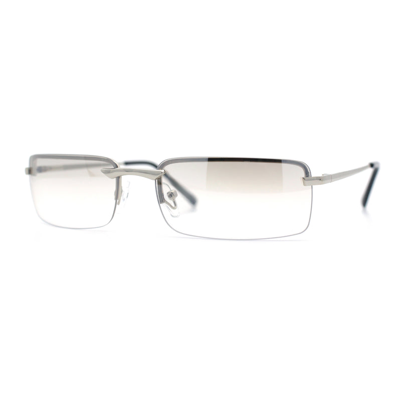 Mens Spring Hinge Narrow Rectangular Rimless Classy Metal Rim Sunglasses