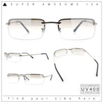 Mens Spring Hinge Narrow Rectangular Rimless Classy Metal Rim Sunglasses