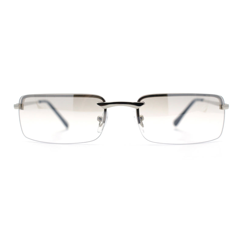 Mens Spring Hinge Narrow Rectangular Rimless Classy Metal Rim Sunglasses