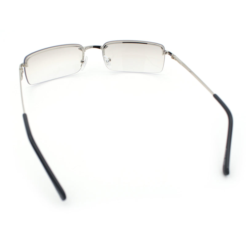 Mens Spring Hinge Narrow Rectangular Rimless Classy Metal Rim Sunglasses
