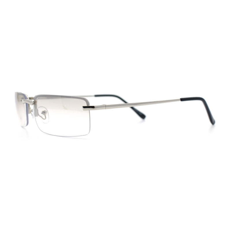 Mens Spring Hinge Narrow Rectangular Rimless Classy Metal Rim Sunglasses