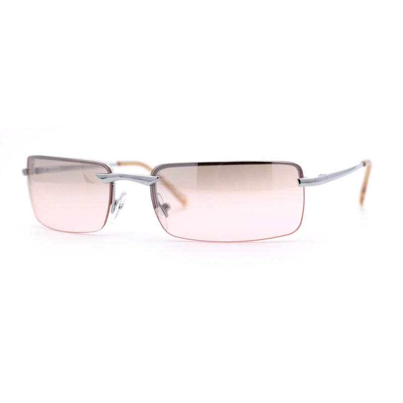 Mens Spring Hinge Narrow Rectangular Rimless Classy Metal Rim Sunglasses