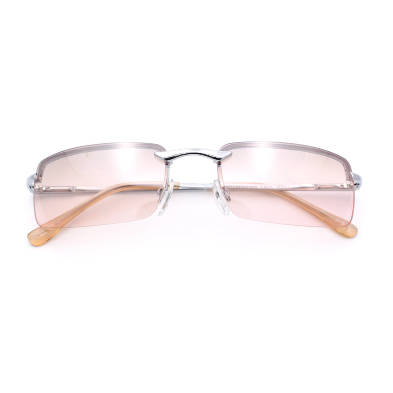 Mens Spring Hinge Narrow Rectangular Rimless Classy Metal Rim Sunglasses