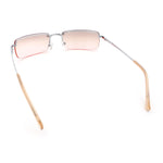 Mens Spring Hinge Narrow Rectangular Rimless Classy Metal Rim Sunglasses