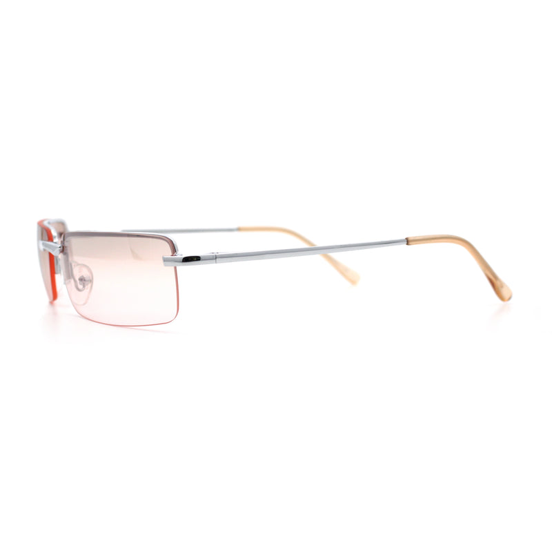 Mens Spring Hinge Narrow Rectangular Rimless Classy Metal Rim Sunglasses