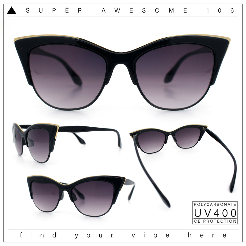 SA106 Womens High Point Squared Half Rim Look Cat Eye Sunglasses