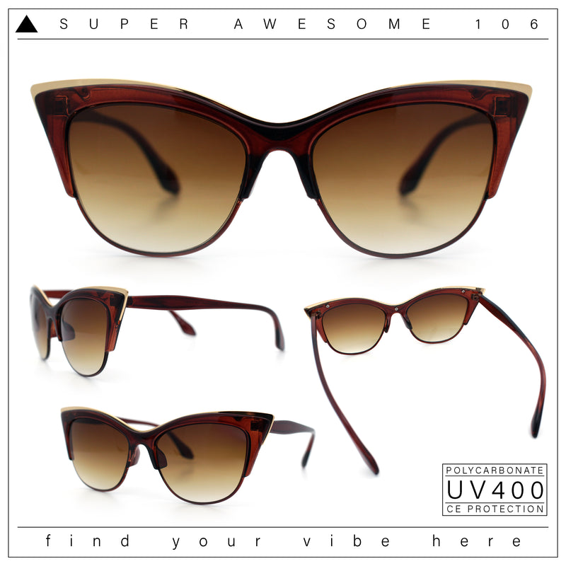 SA106 Womens High Point Squared Half Rim Look Cat Eye Sunglasses
