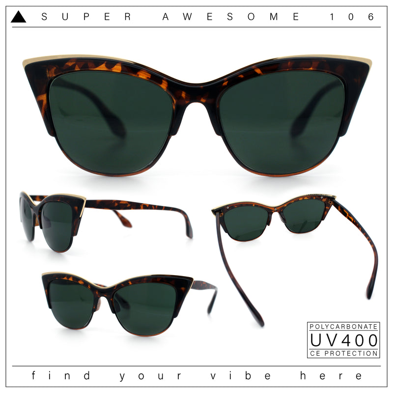 SA106 Womens High Point Squared Half Rim Look Cat Eye Sunglasses