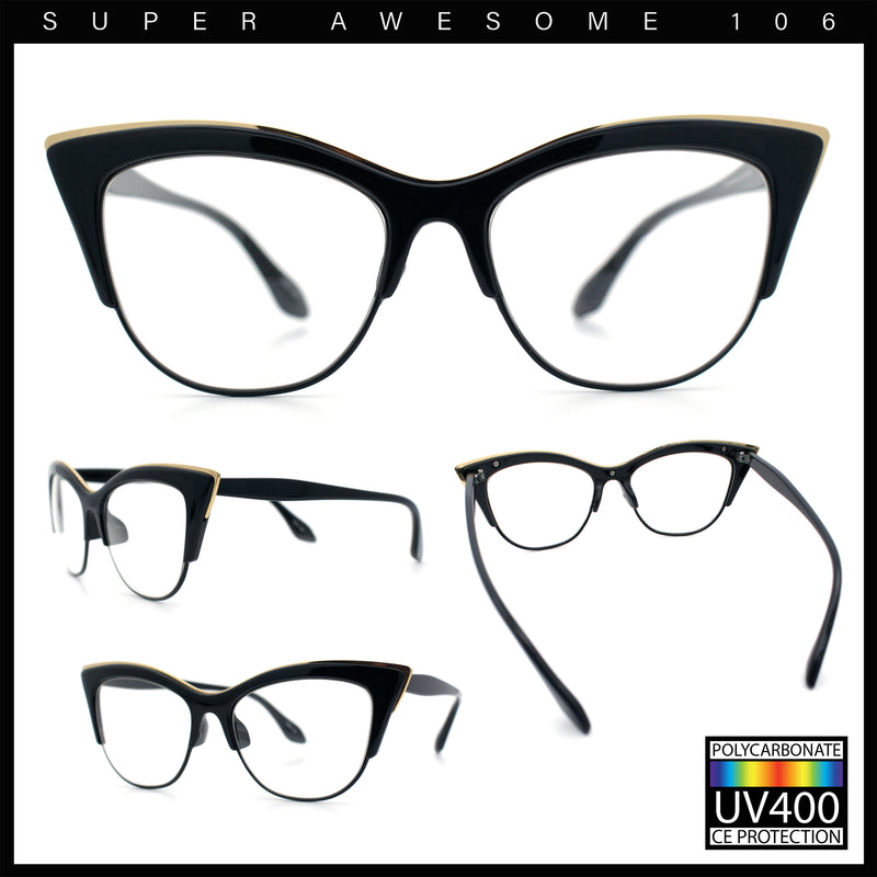 SA106 Womens High Point Squared Half Rim Look Cat Eye Glasses