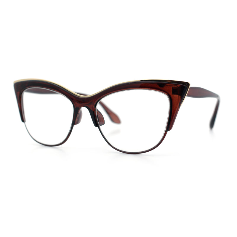 SA106 Womens High Point Squared Half Rim Look Cat Eye Glasses