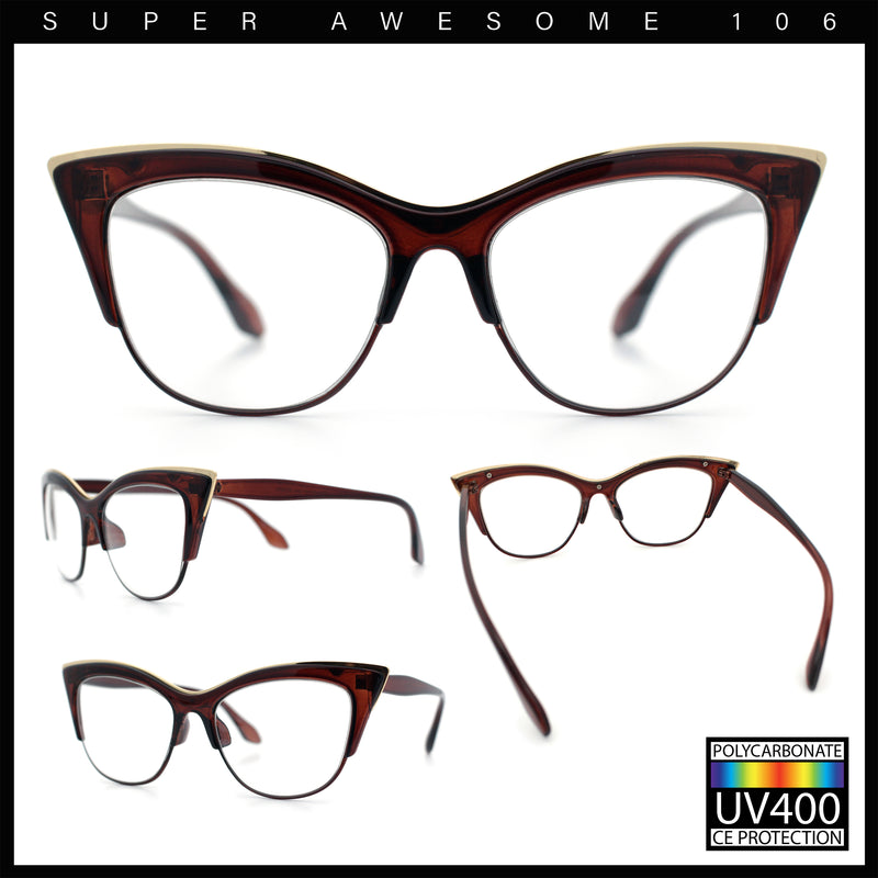 SA106 Womens High Point Squared Half Rim Look Cat Eye Glasses