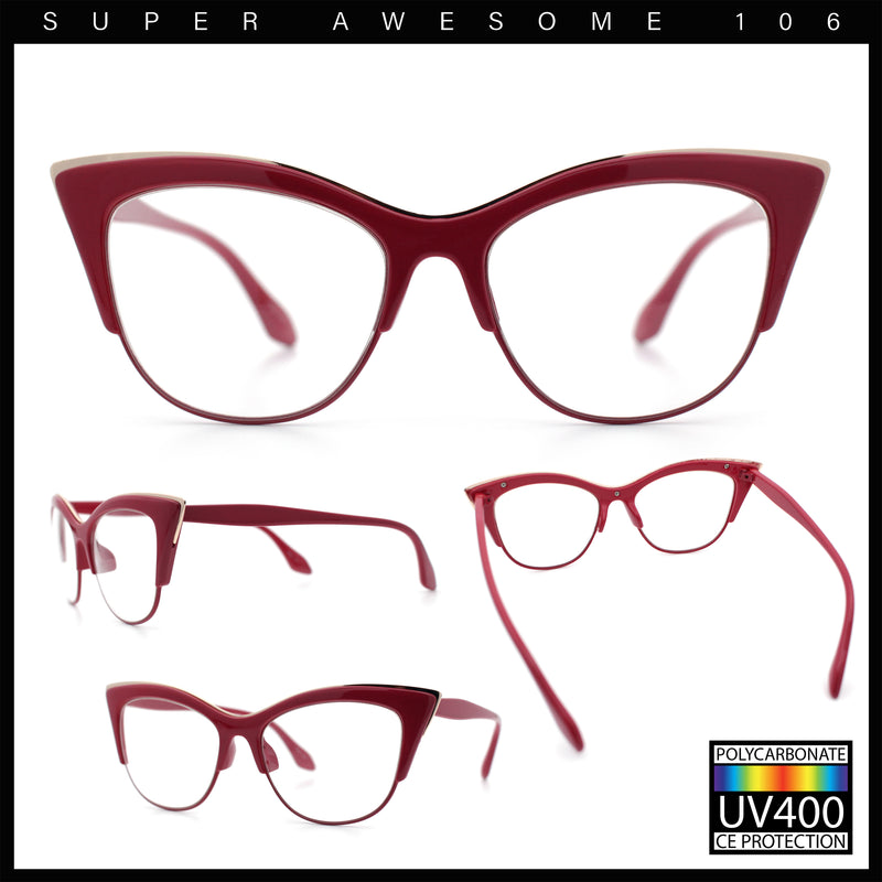 SA106 Womens High Point Squared Half Rim Look Cat Eye Glasses