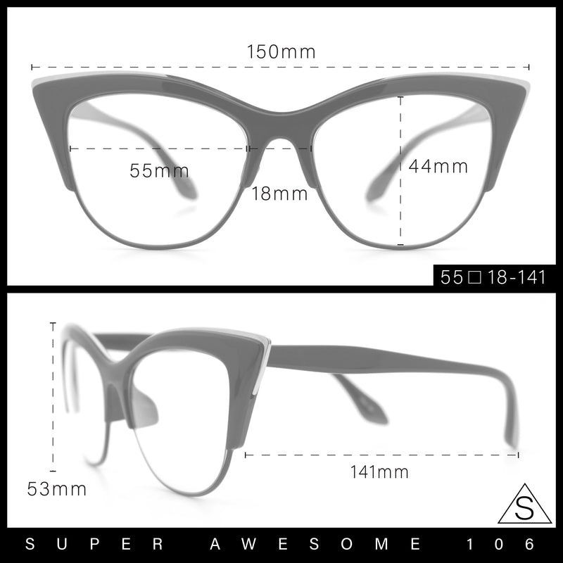 SA106 Womens High Point Squared Half Rim Look Cat Eye Glasses