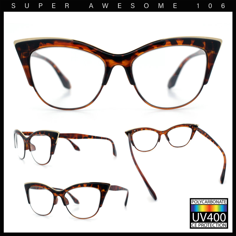 SA106 Womens High Point Squared Half Rim Look Cat Eye Glasses
