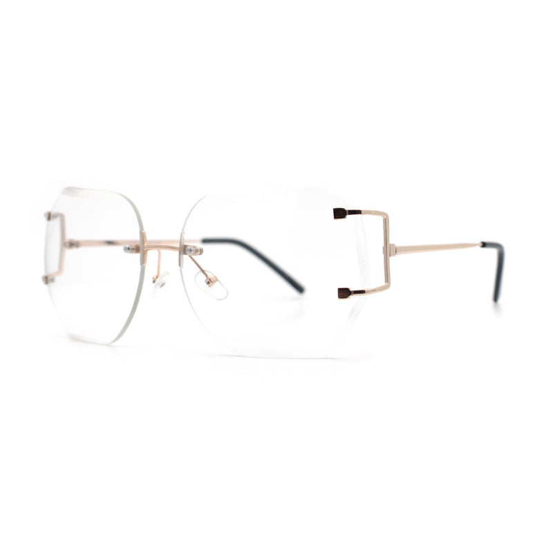 SA106 Gold Luxury Designer Rectangular Rimless Oversize Butterfly Clear Lens Eye Glasses