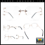 SA106 Gold Luxury Designer Rectangular Rimless Oversize Butterfly Clear Lens Eye Glasses