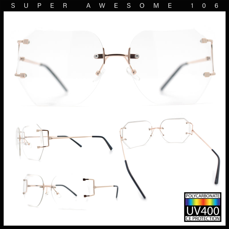 SA106 Gold Luxury Designer Rectangular Rimless Oversize Butterfly Clear Lens Eye Glasses