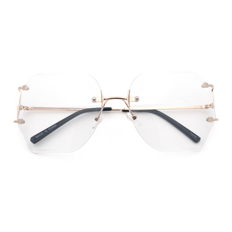 SA106 Gold Luxury Designer Rectangular Rimless Oversize Butterfly Clear Lens Eye Glasses