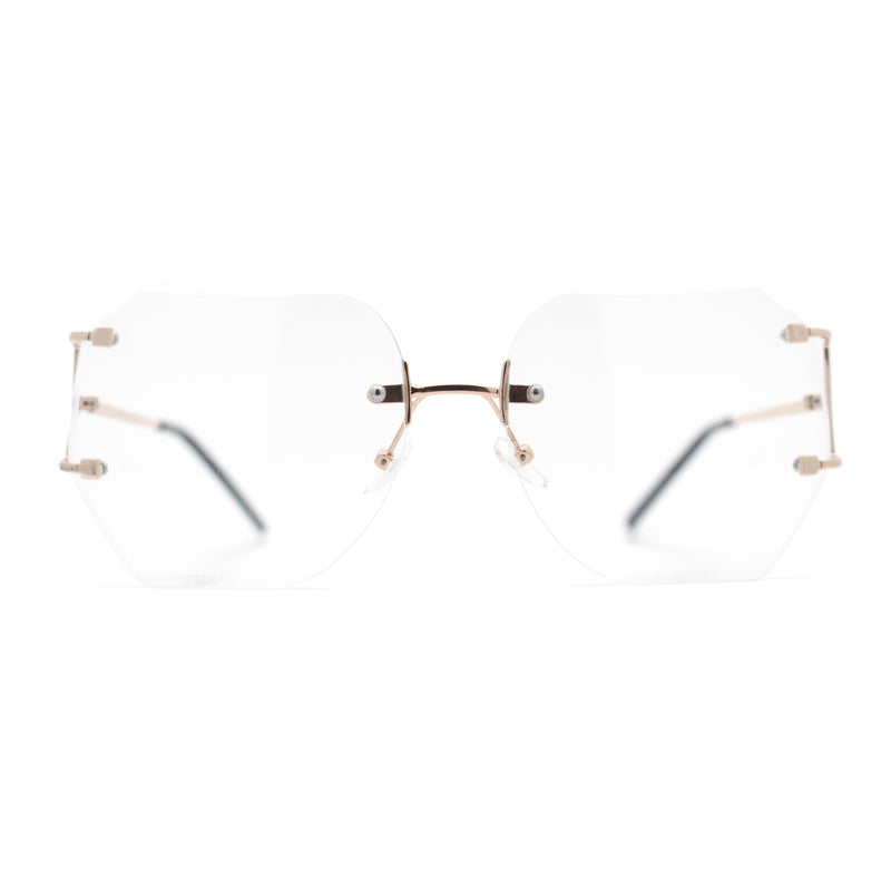 SA106 Gold Luxury Designer Rectangular Rimless Oversize Butterfly Clear Lens Eye Glasses