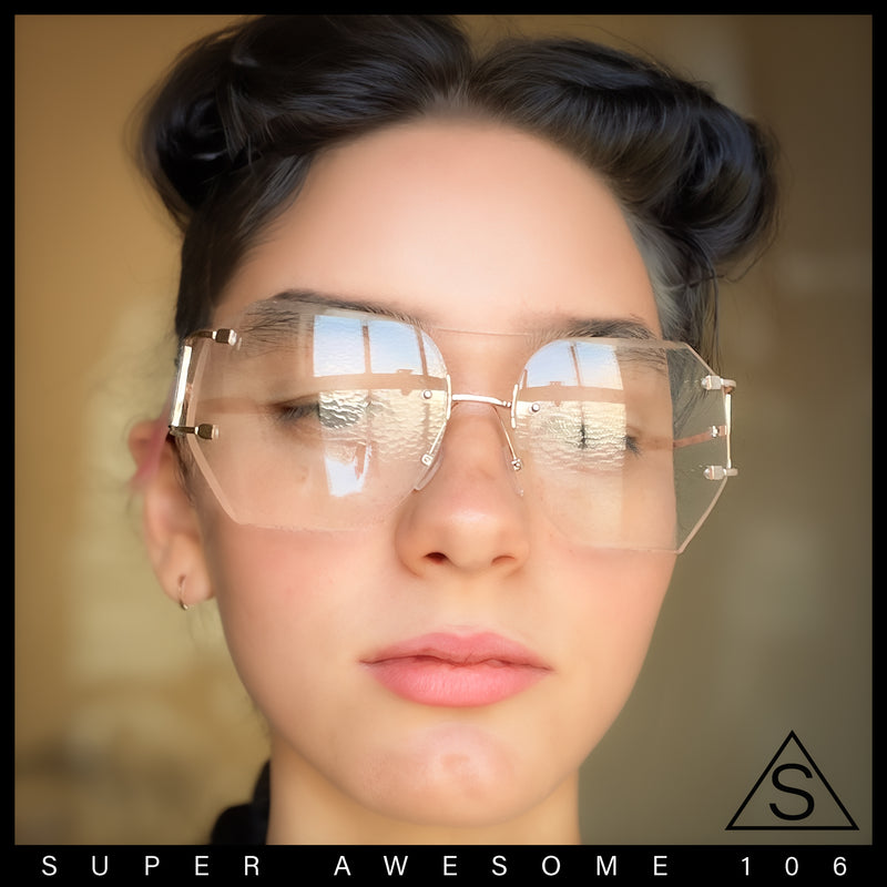 SA106 Gold Luxury Designer Rectangular Rimless Oversize Butterfly Clear Lens Eye Glasses