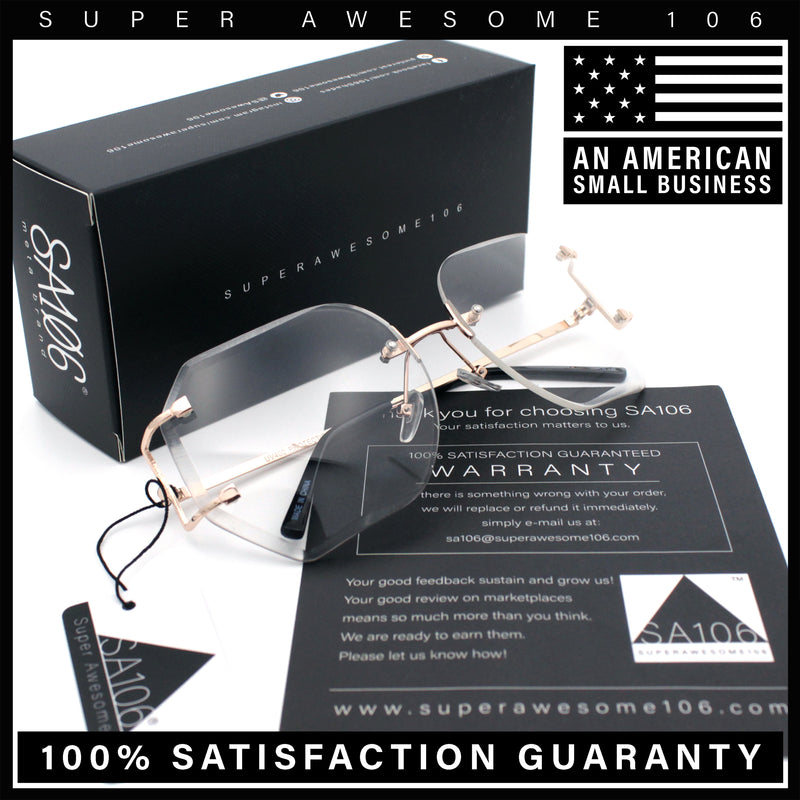 SA106 Gold Luxury Designer Rectangular Rimless Oversize Butterfly Clear Lens Eye Glasses