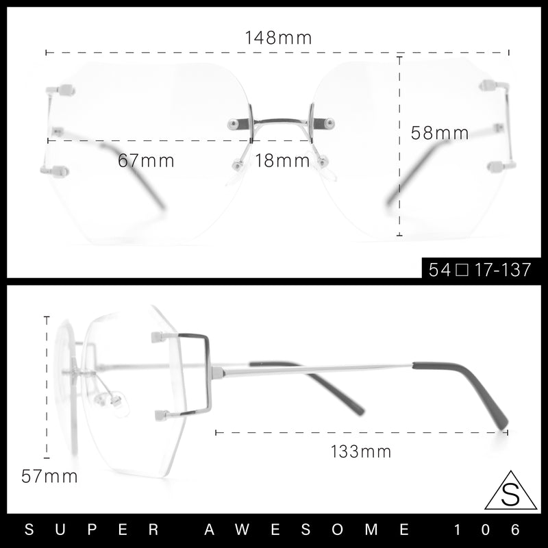 SA106 Gold Luxury Designer Rectangular Rimless Oversize Butterfly Clear Lens Eye Glasses