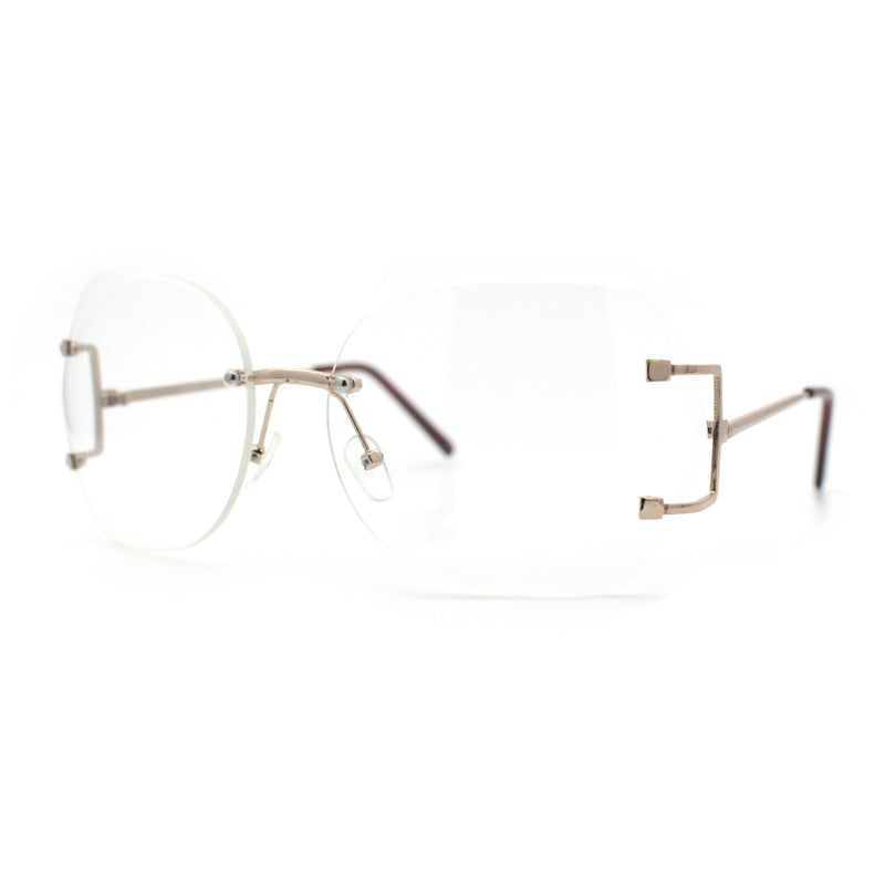 SA106 Gold Luxury Designer Rectangular Rimless Oversize Butterfly Clear Lens Eye Glasses
